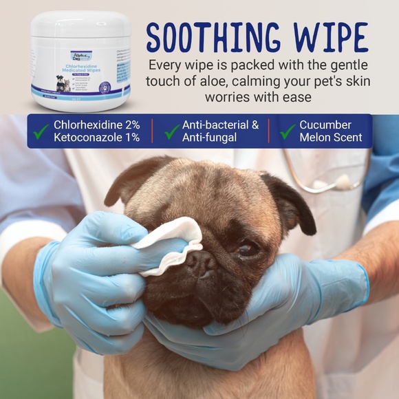 Alpha Dog Series Chlorhexidine Ketoconazole Wipes Anti Itch Hot Spot Relief - Picture 5 of 7